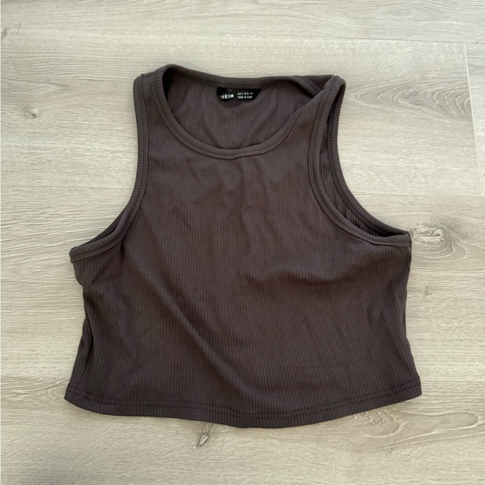 dark grey crop halter neck tank top